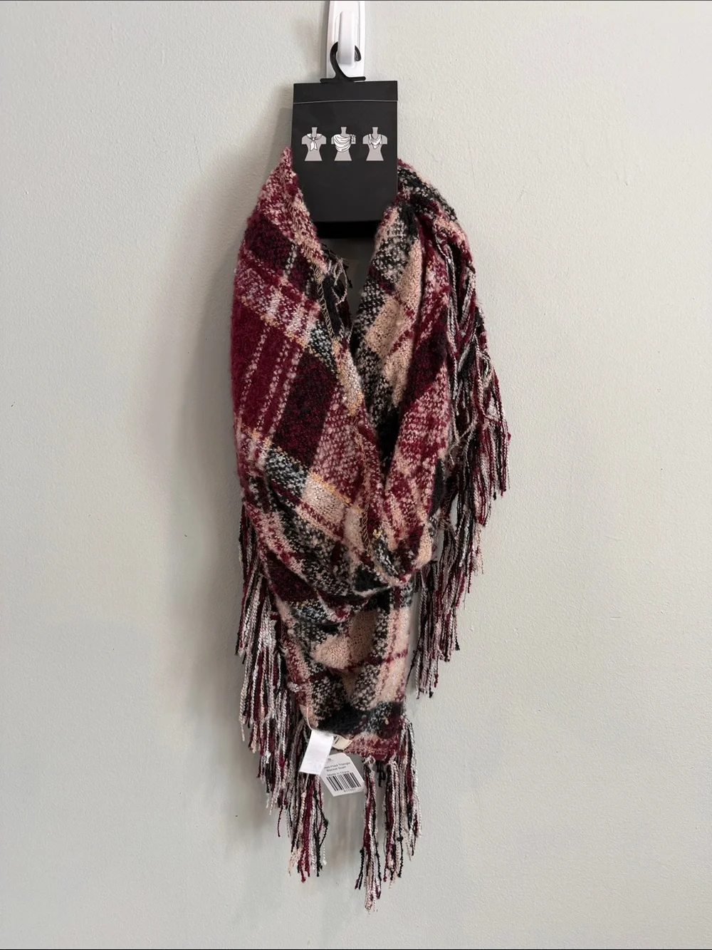 indigo soul Burgundy Plaid‎ Fringed Triangle Scarf